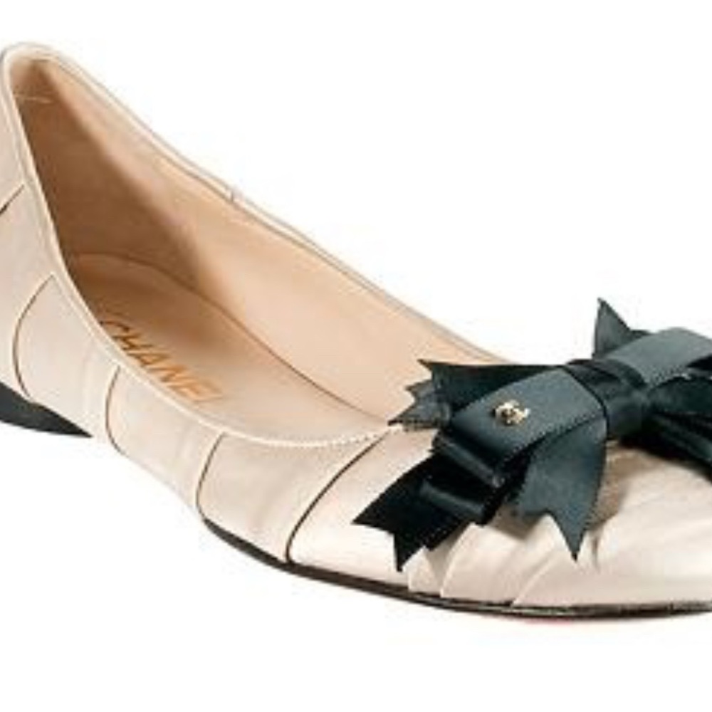 CHANEL Pleated Satin Ballet Flats